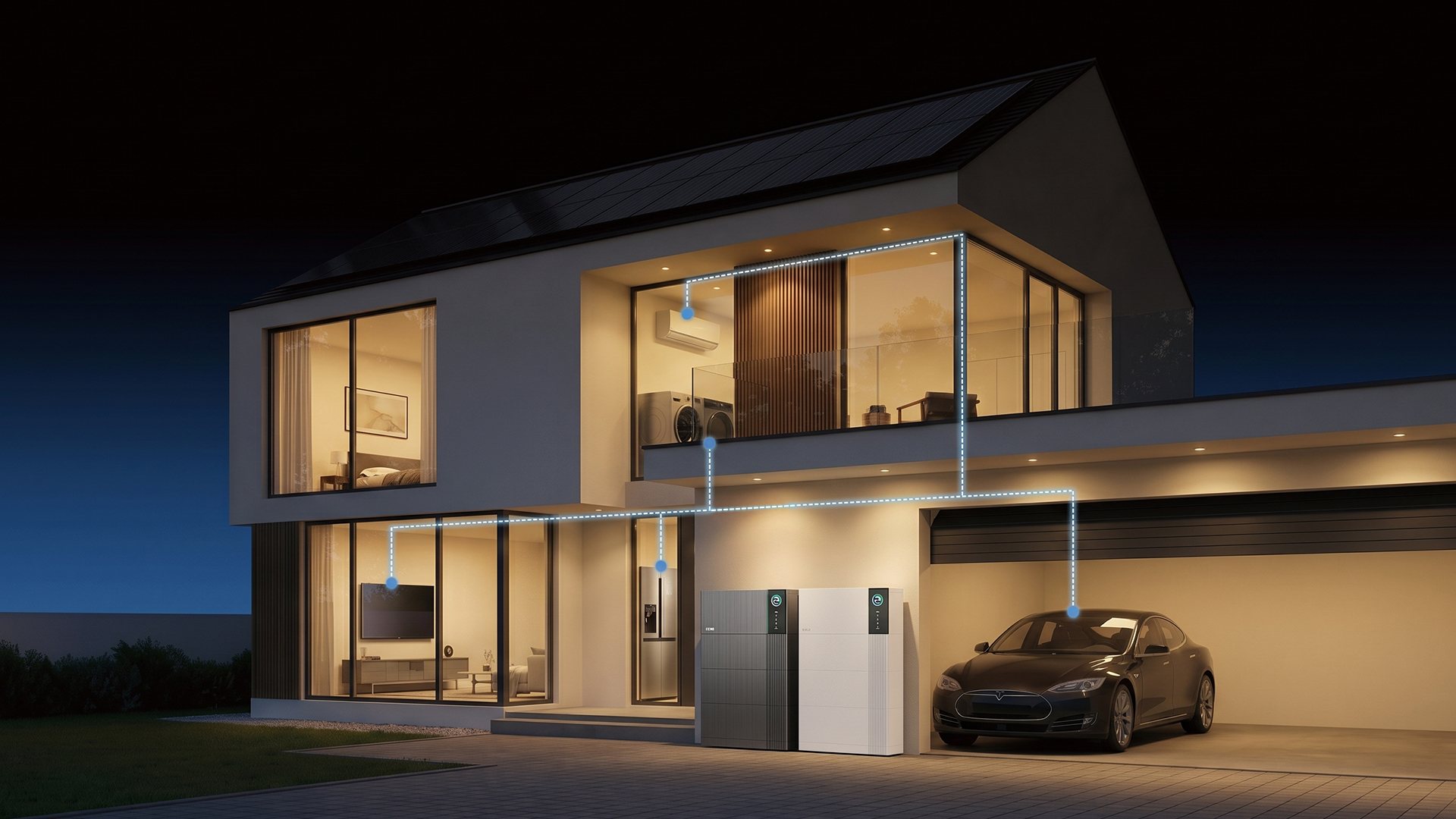 Villa med SAJ HS5 på kvällen